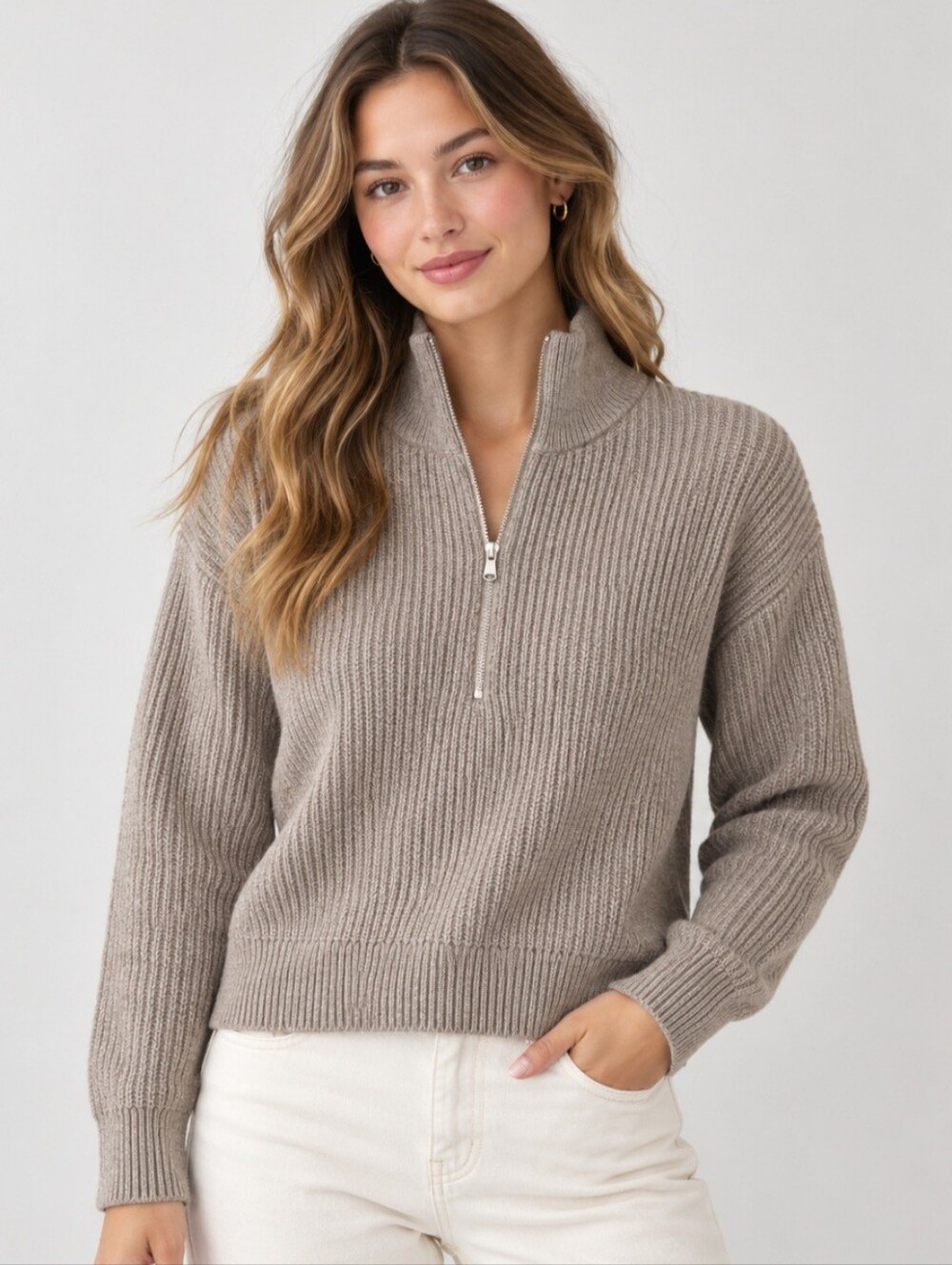 Straight Down Devon Half Zip Sweater Woodland Size Small NWT Merino Wool ribbed